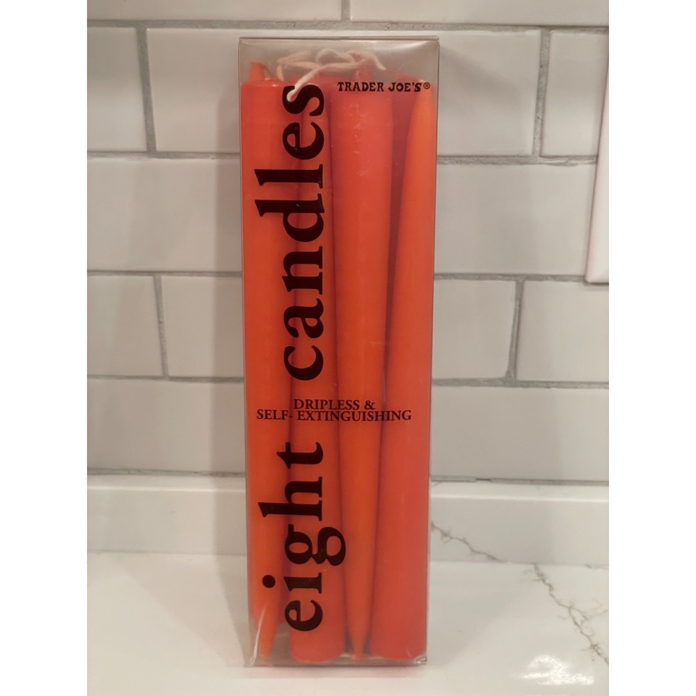 Trader Joes Taper Candles Dripless Self-Extinguishing Orange 8 Count Denmark New